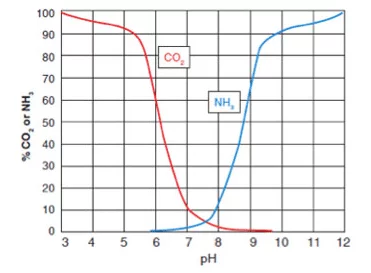 CO 2和pH相關(guān)，影響NH 3的毒性